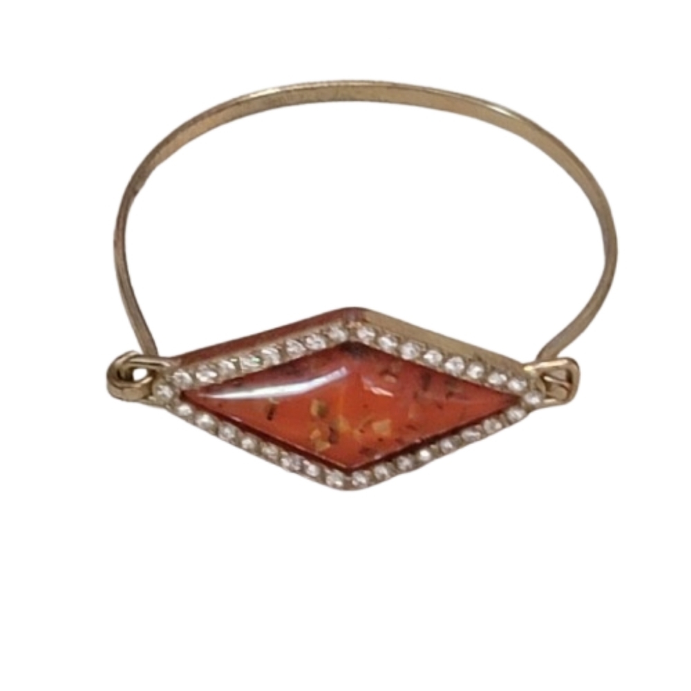 Bracelet Orange Stone Gold Tone rhinestones Metal Bangle Signed vintage